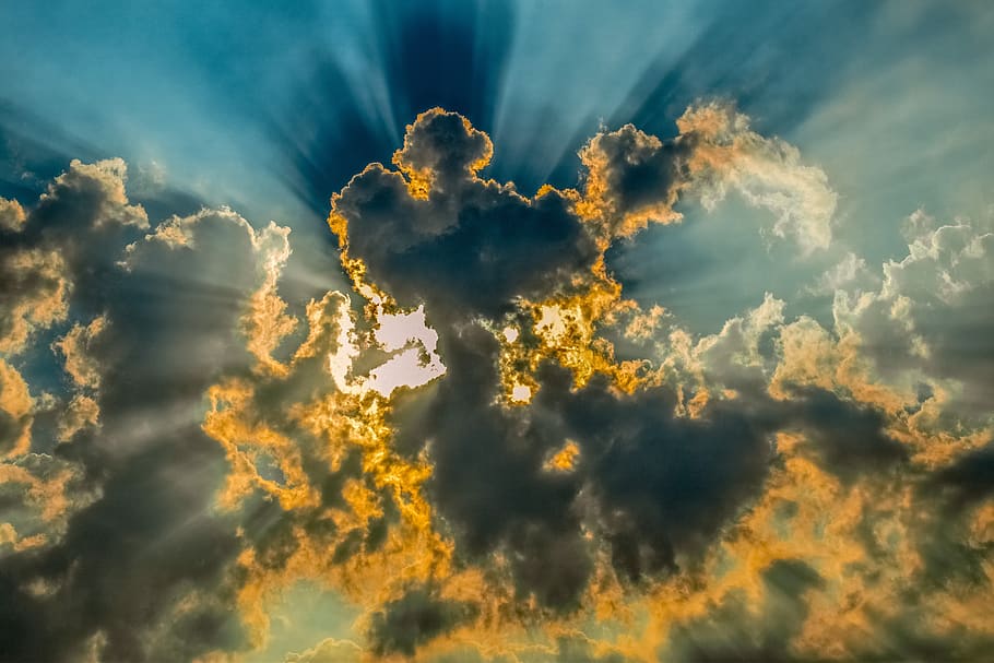clouds, sky, fire on sky, heaven, weather, nature, light, sunlight HD wallpaper