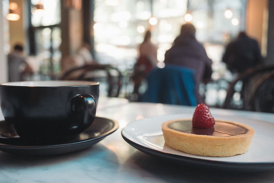 coffee, tea, tart, bakery, cafe, food and drink, sweet food HD wallpaper