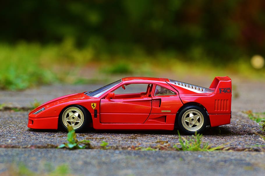 Red Ferrari F40 Coupe Die-cast Toy, miniature, sports car, toy car, HD wallpaper