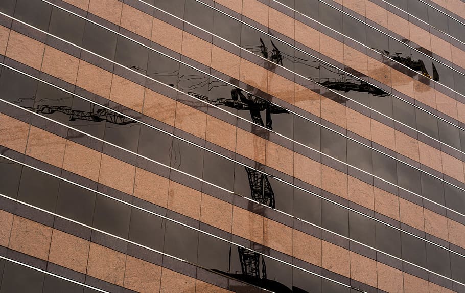 reflection, building, city, crane, built structure, full frame HD wallpaper