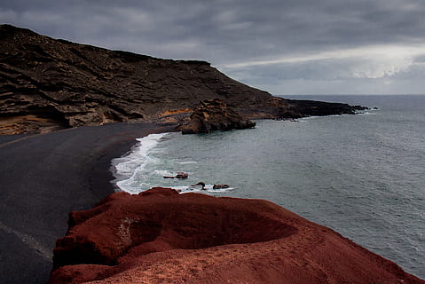 spain, lanzarote, water, sea, sky, rock, rock - object, solid HD wallpaper