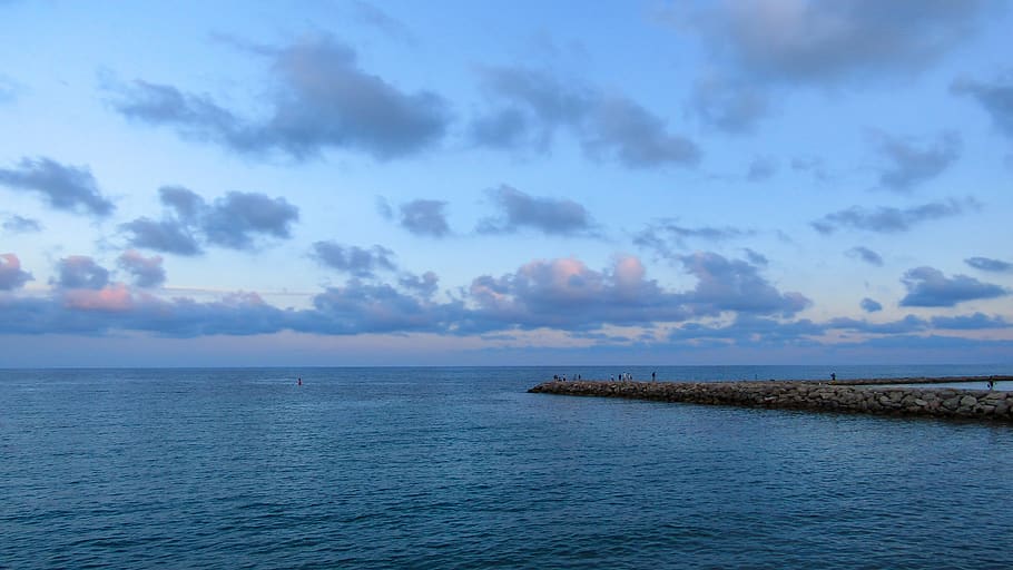 sea, sky, clouds, tourism, beach, ocean, nature, blue, night HD wallpaper