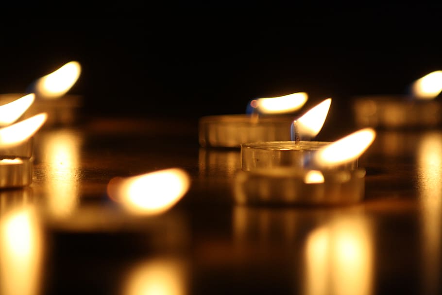 candle, fire, flame, reflection, burning, fire - natural phenomenon HD wallpaper