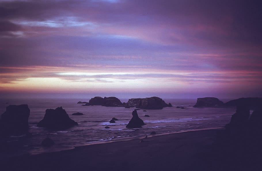 Colorful Matte Sunset Clouds Over An Ocean, Blue, Coast, Horizon HD wallpaper