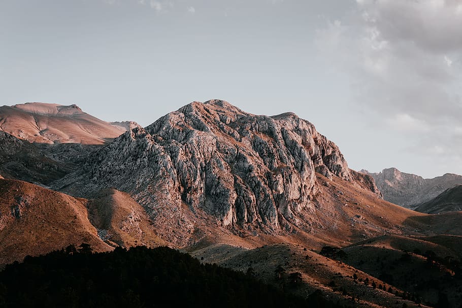 aerial photography of brown and gray mountain ranges, tree, park HD wallpaper