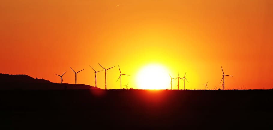 sunset, windräder, environmental technology, wind power, energy HD wallpaper
