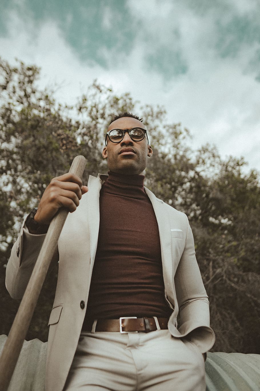 man holding stick, glasses, one person, real people, front view HD wallpaper