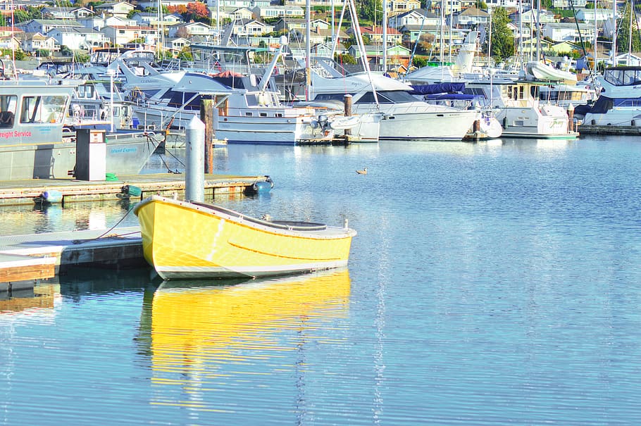 water, yellow, boat, marina, ocean, nautical vessel, transportation HD wallpaper