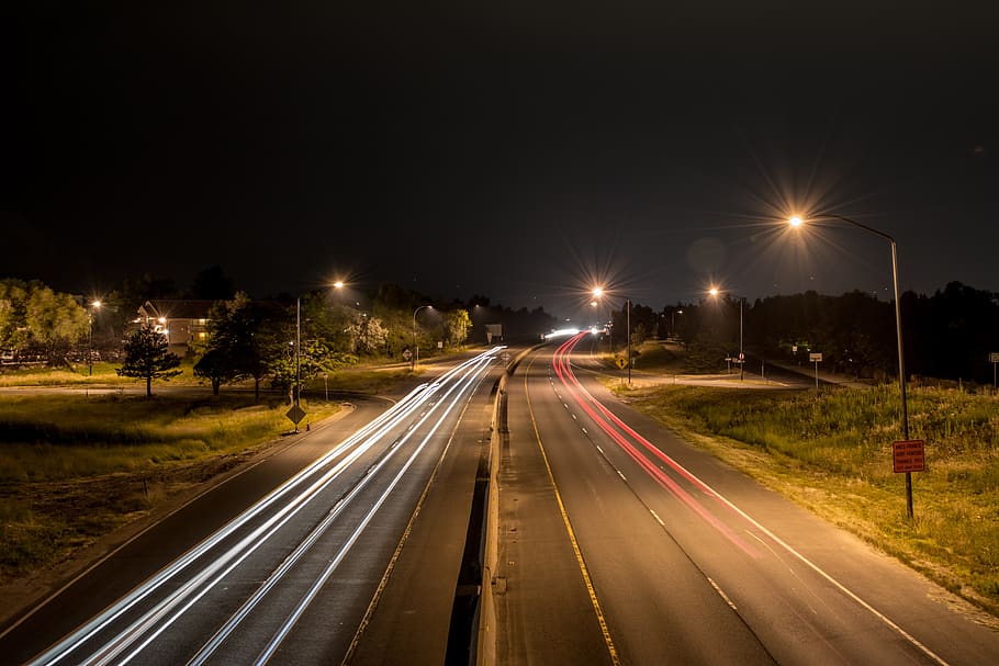 headlights, roads, night, highways, roadways, cars, transportation HD wallpaper