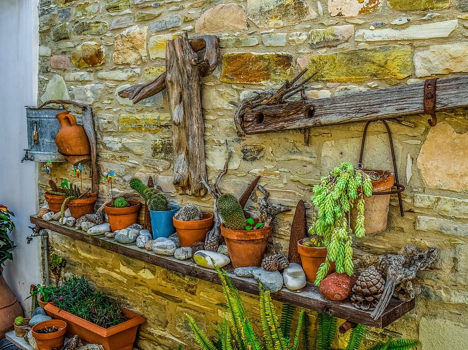 wall, yard, traditional, pottery, flower pot, decorative, decoration HD wallpaper