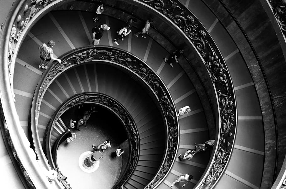 vatican city, roma, vaticano, stairs, round, museum, spiral, HD wallpaper