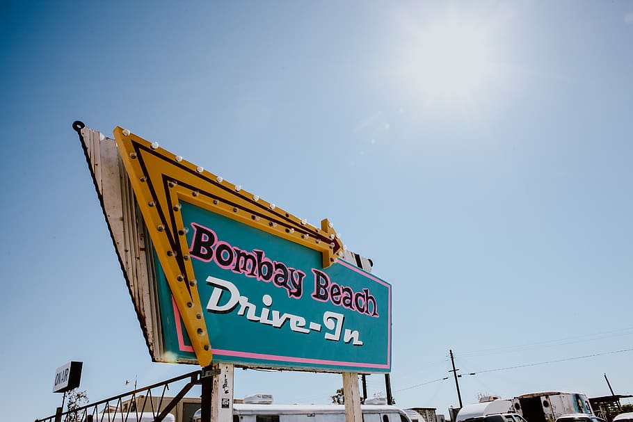 advertisement, salton sea, bombay beach, billboard, sign, road, HD wallpaper