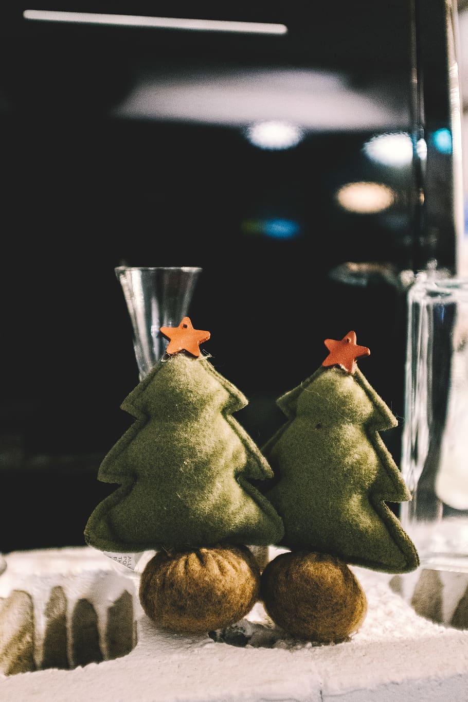 two green Christmas tree decors, food and drink, no people, still life HD wallpaper