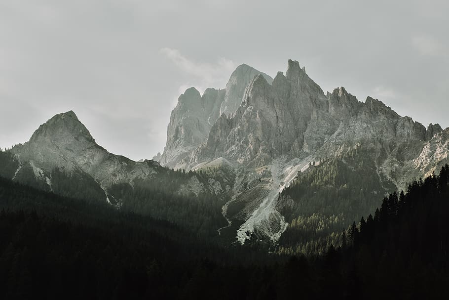 Closeup Photo of Mountain Peak, alps, clouds, cold, daylight HD wallpaper