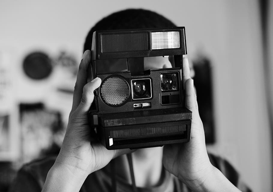 Grayscale Photo of Person Holding a Camera, activity, analog HD wallpaper