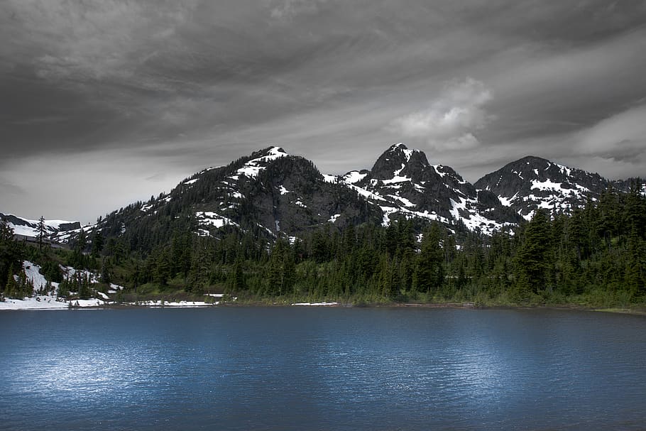 mountain, lake, nature, forest, water, sky, scenics - nature HD wallpaper
