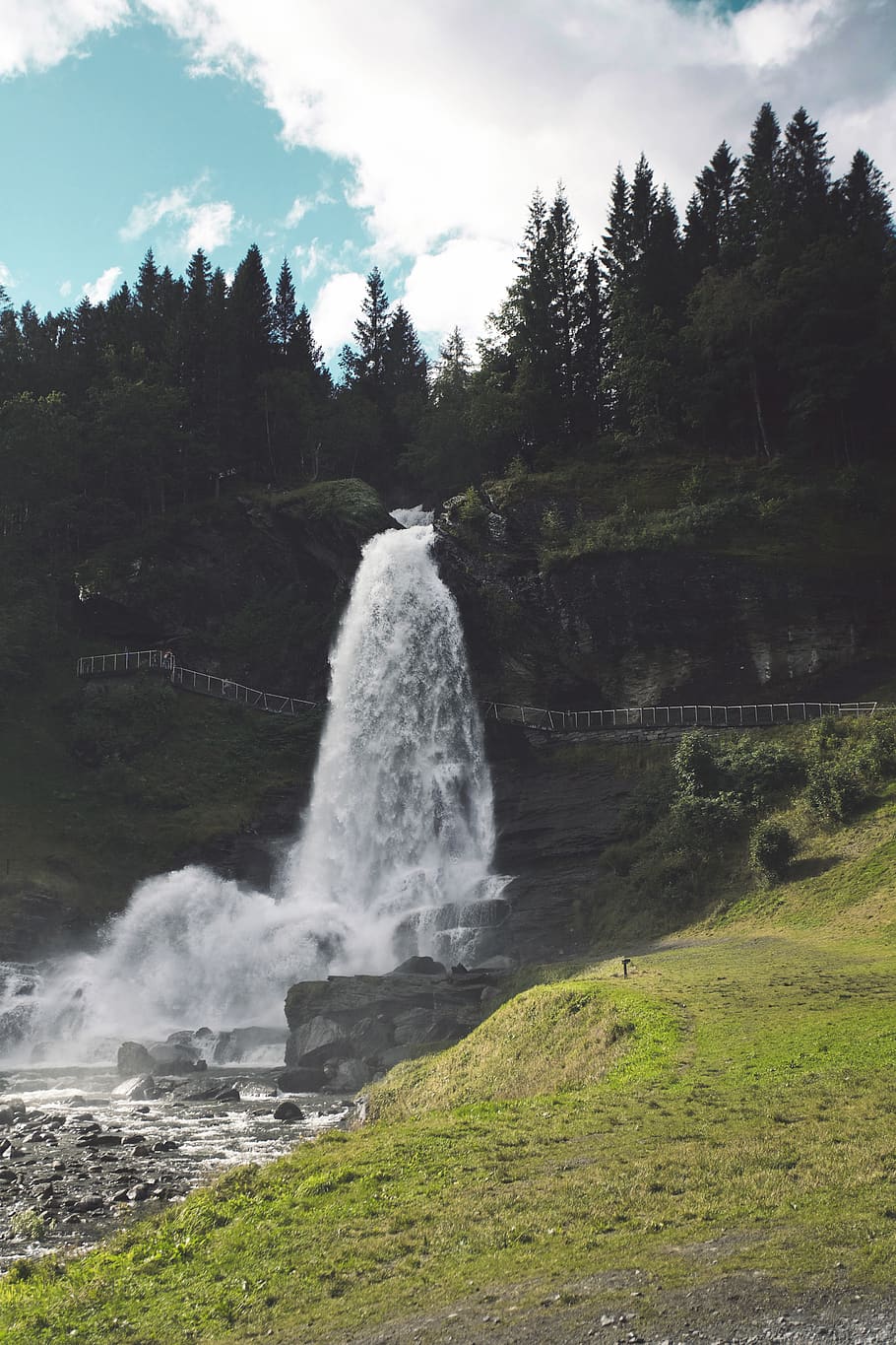 waterfall, norway, man, silence, landscape, plant, tree, beauty in nature HD wallpaper