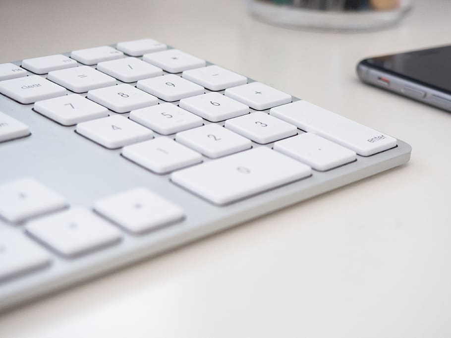 keyboard, phone, iphone, apple, desk, white desk, computer HD wallpaper