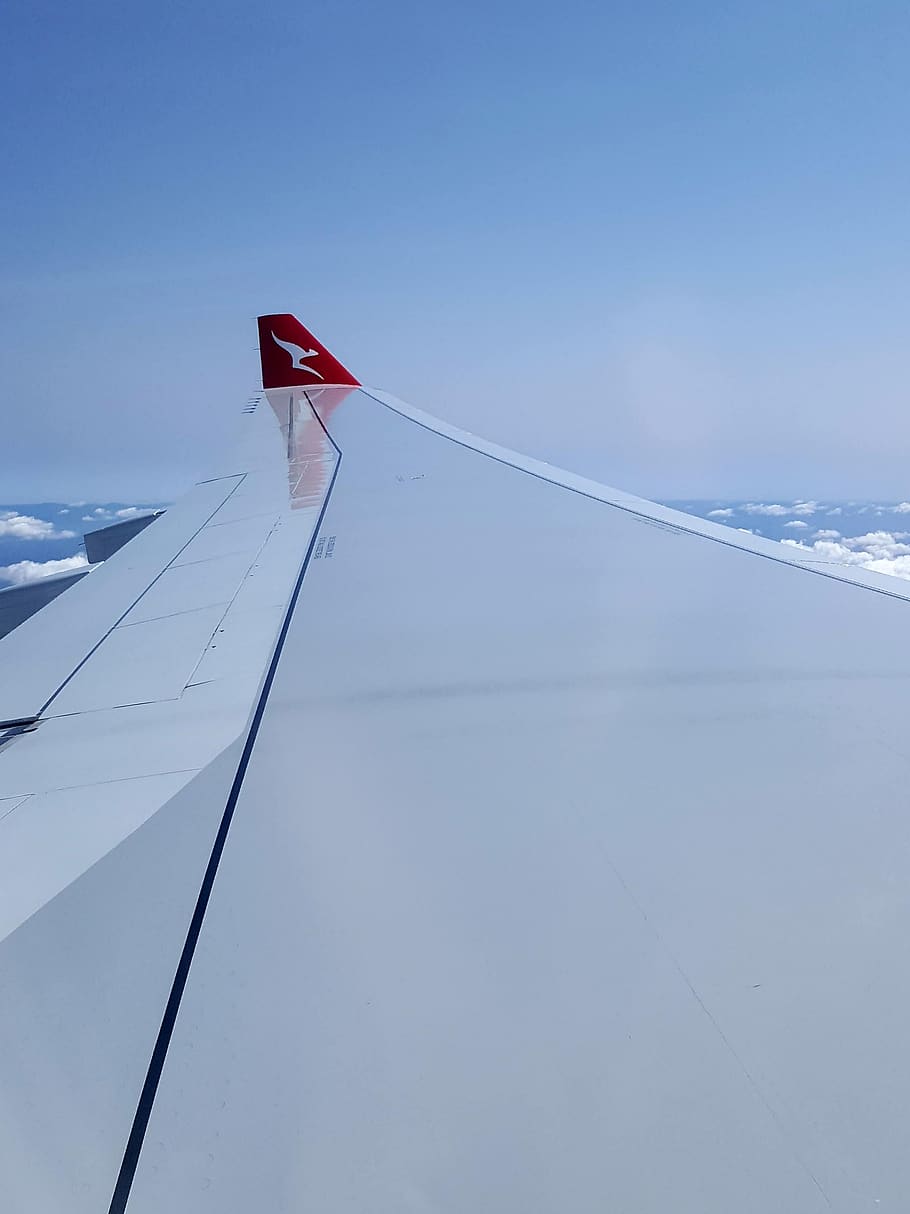 plane at the sky, flag, red, patriotism, nature, day, low angle view HD wallpaper