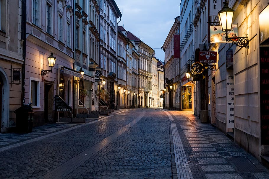 prague, czechia, night, streets, praha, europe, dawn, architecture