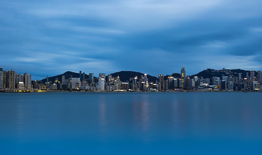 hong kong, kowloon, victoria harbour, in, twilight, nature