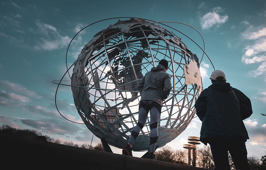 gray globe landmark, sky, real people, men, cloud - sky, nature HD wallpaper
