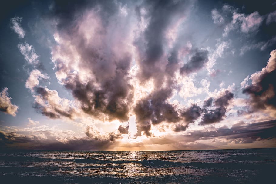 Calm Body of Water With Cloudy Skies, backlit, clouds, cloudscape HD wallpaper
