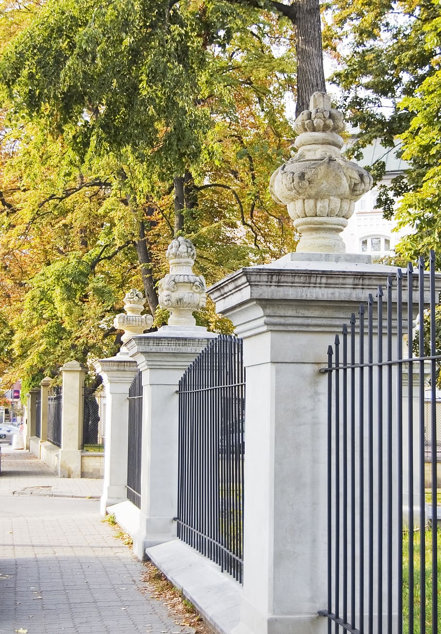 fencing, park, tree, foliage, the path, plant, architecture HD wallpaper