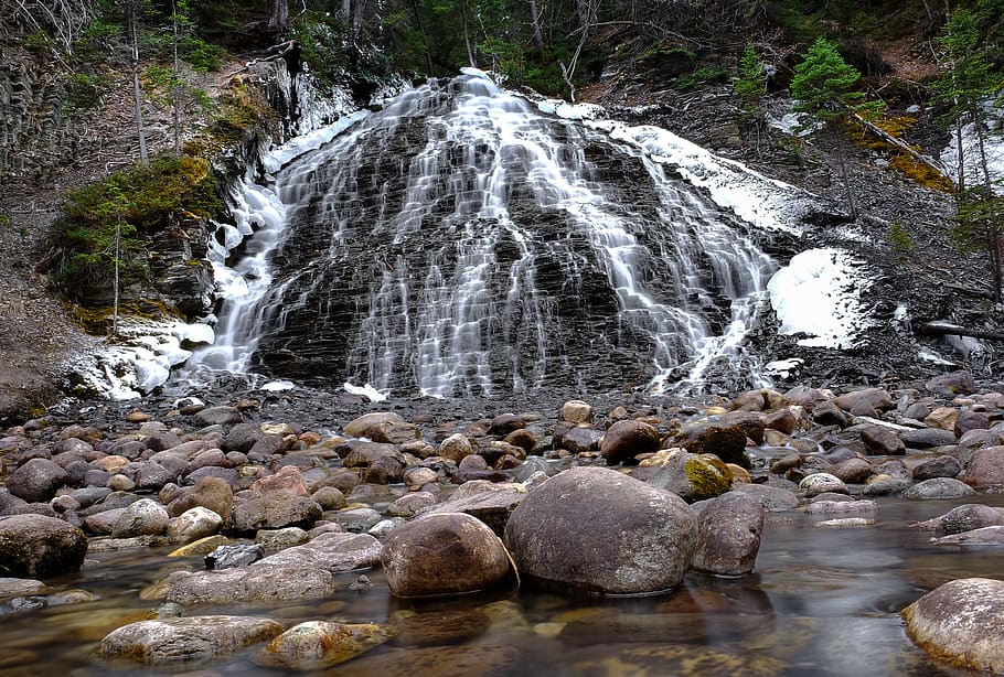 falls, nature, travel, explore, jasper, fuji x, landscape, colour HD wallpaper