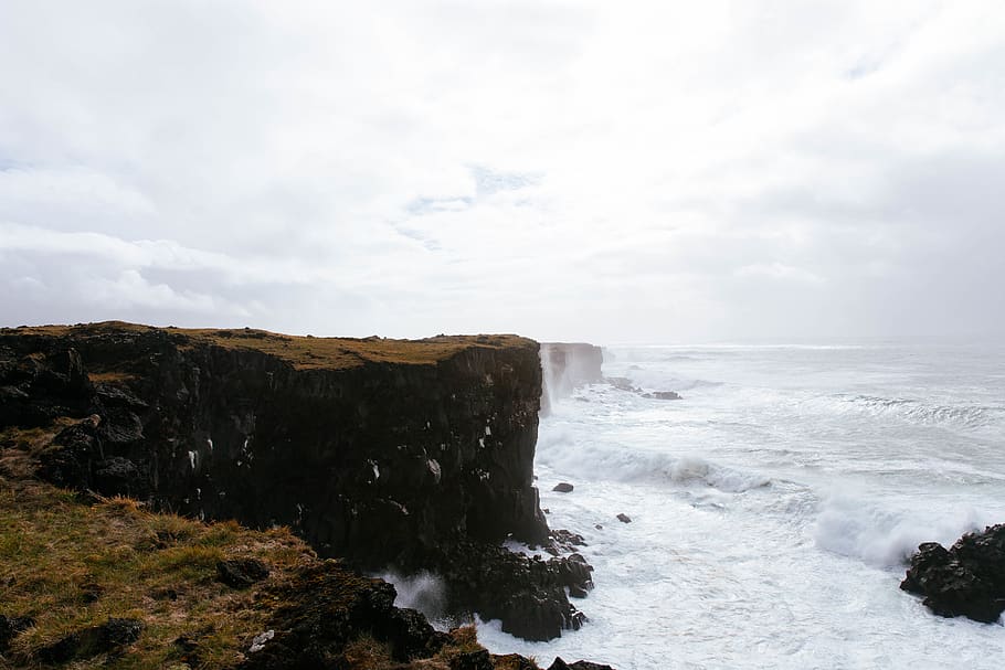 iceland, sea, sky, cloud - sky, water, beauty in nature, rock HD wallpaper