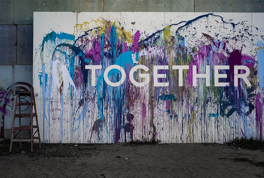 together signage, graffiti, multi colored, creativity, wall - building feature HD wallpaper