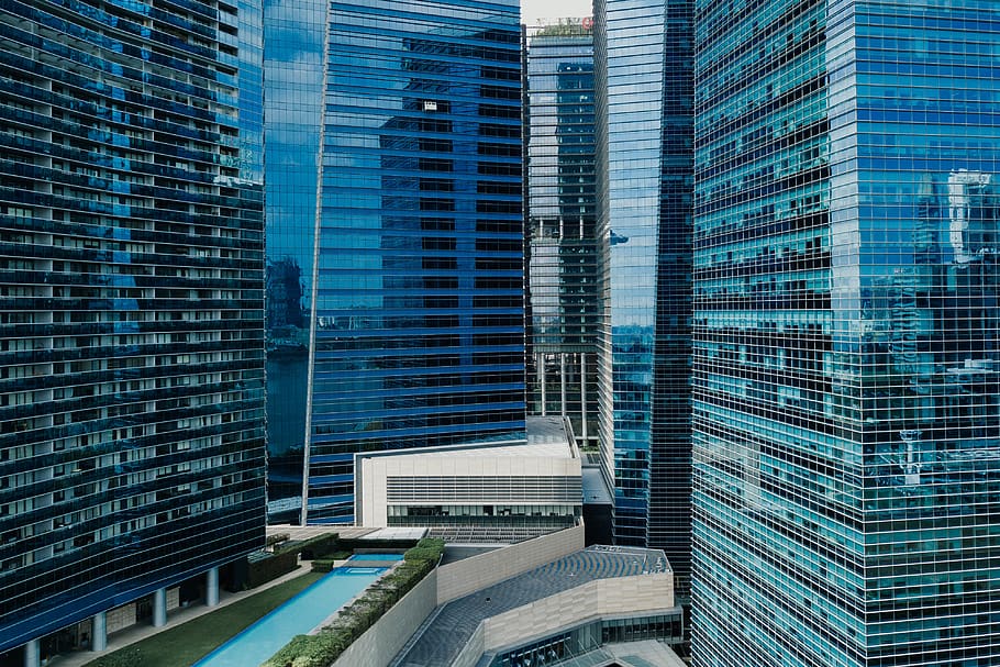 curtain wall buildings, office building, high rise, urban, town HD wallpaper