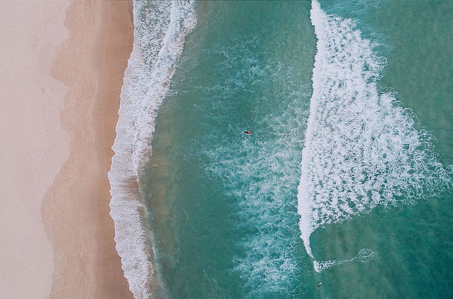 aerial photography of seawave during daytime, beach, surf, surfer HD wallpaper