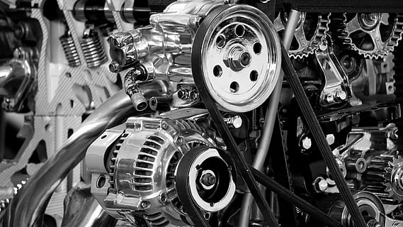 Greyscale Photography of Car Engine, black and white, chrome HD wallpaper
