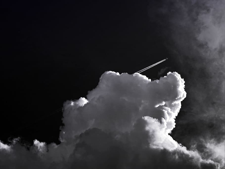 Grayscale Photography Of Clouds, aeroplane, airplane, aviation, HD wallpaper