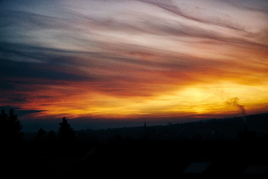 sunset, trees, sky, clouds, wolken, sunnenuntergang, red, cloud - sky HD wallpaper