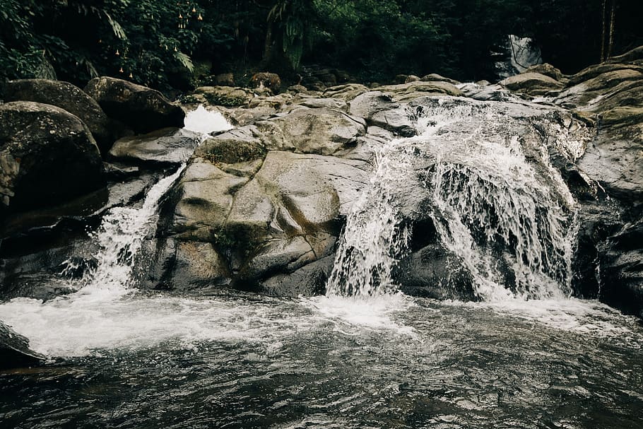 waterfall, river, river flow, nature, natural, landscape, forest HD wallpaper