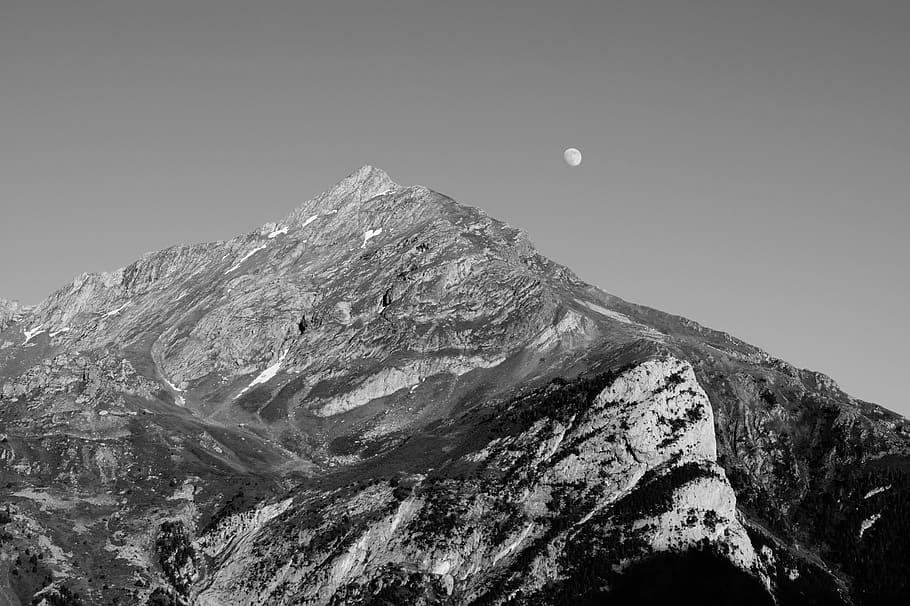 mountain, moon, sky, pic, summit, twilight, scenics - nature HD wallpaper