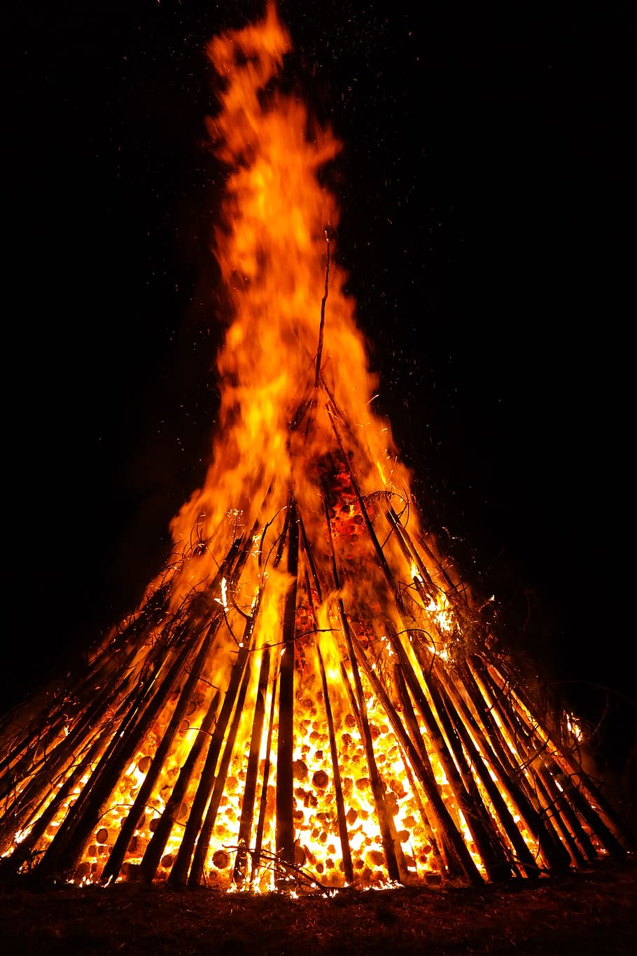 Yellow and Orange, burn, burning, camping, dark, fire, flame HD wallpaper