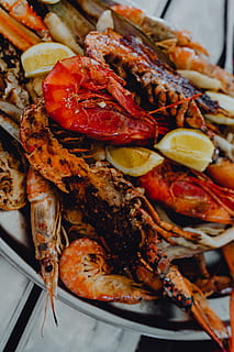 Roasted Mixed Seafood Contain Crabs, Mussels, Big Shrimps, Calamari Squids HD wallpaper