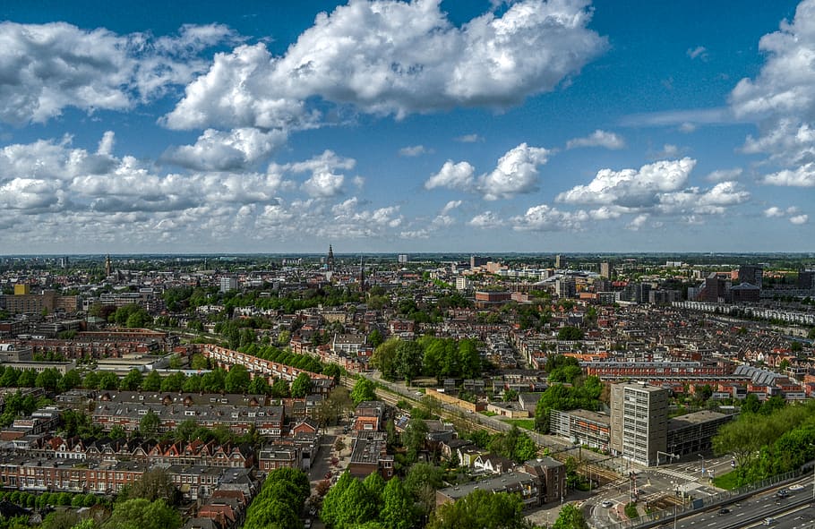 Aerial Photography of City Skyline, center, cloudy, groningen, HD wallpaper