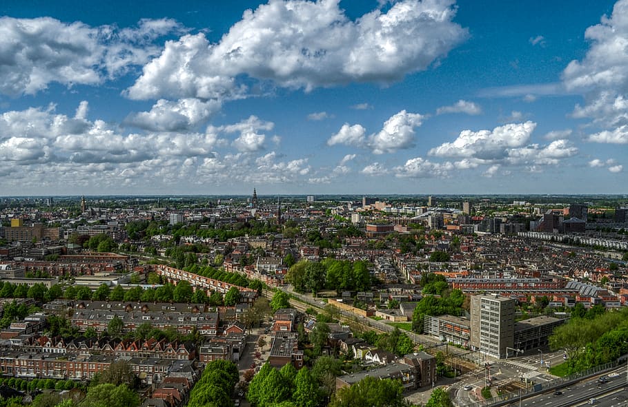 Aerial Photography of City Skyline, center, cloudy, groningen HD wallpaper