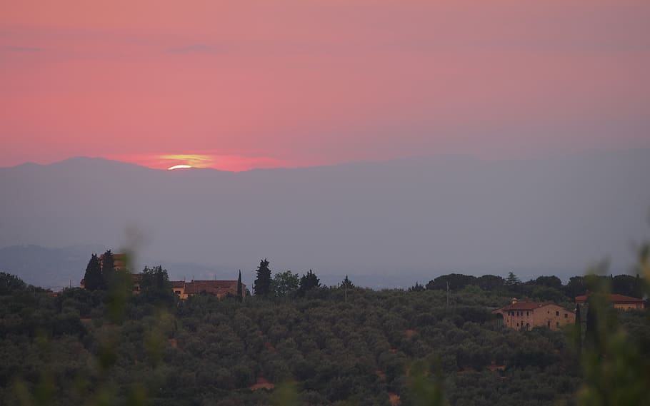 italy, tuscany, trees, sunset, sky, scenics - nature, beauty in nature HD wallpaper
