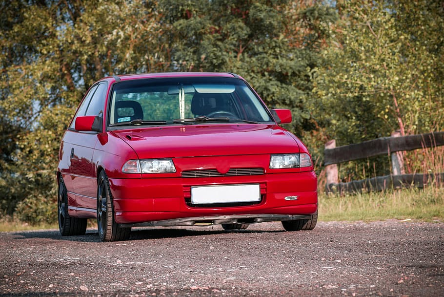 opel, astra, car, red, hatchback, auto, tuning, the front of the HD wallpaper