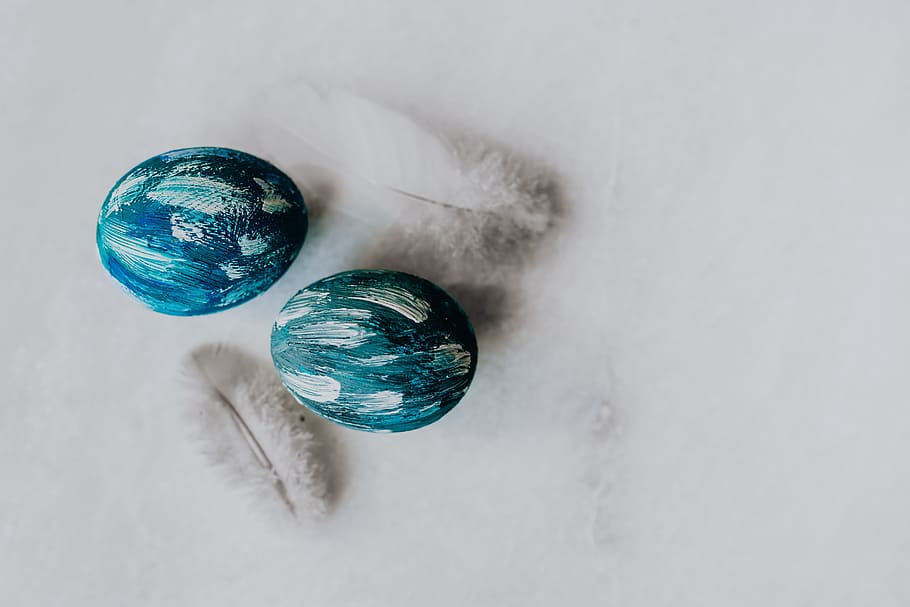 Blue Easter Eggs, colorful, painted, indoors, close-up, high angle view