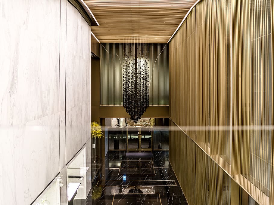 Black Chandelier, architecture, ceiling, contemporary, hotel HD wallpaper