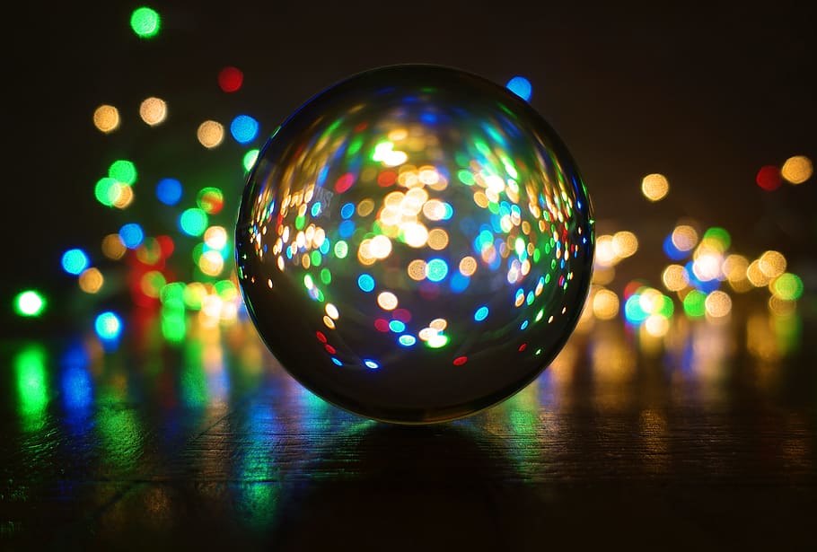 crystal ball-photography, lights, colorful, magic, mirroring, HD wallpaper