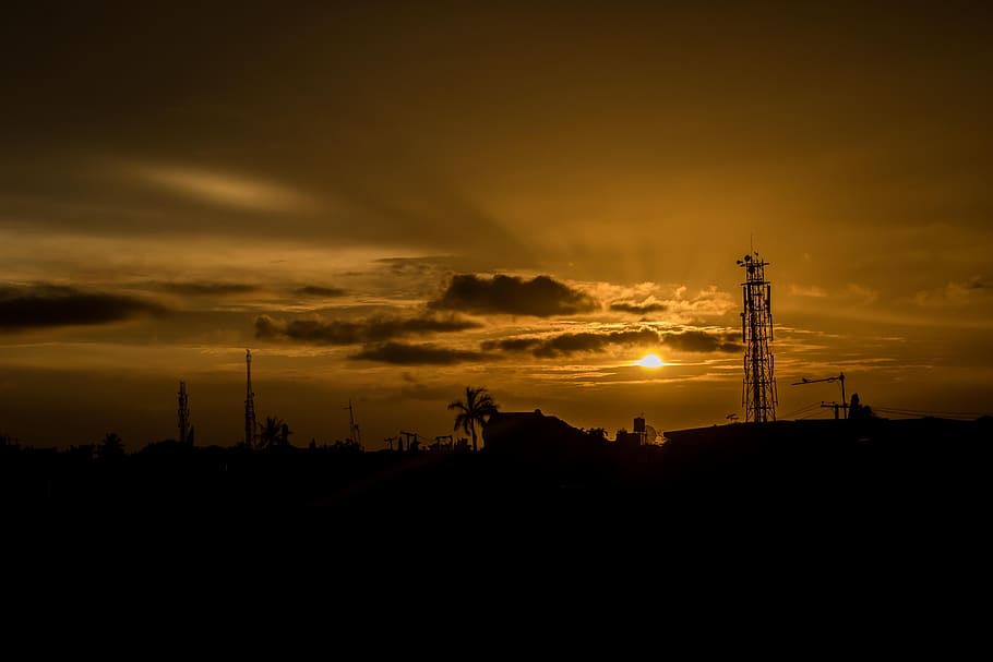 sunset, cloud, sunrise, cloudy, silhouette, sky, built structure, HD wallpaper
