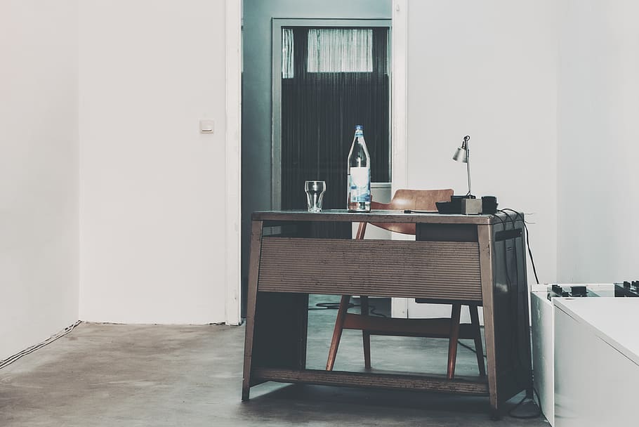 house, interior, room, work, desk, table, door, drink, glass HD wallpaper