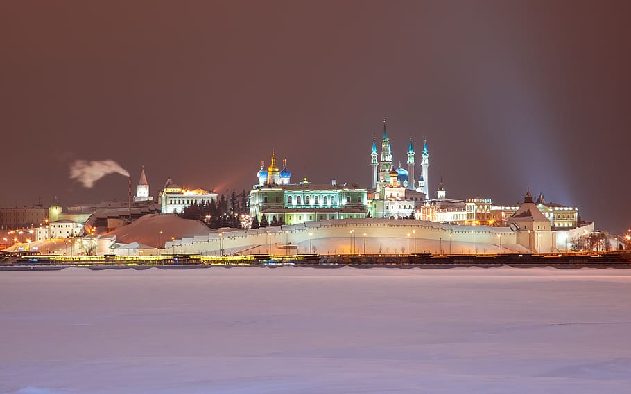 Kremlin, night, Russia, Kazan, light, building exterior, illuminated
